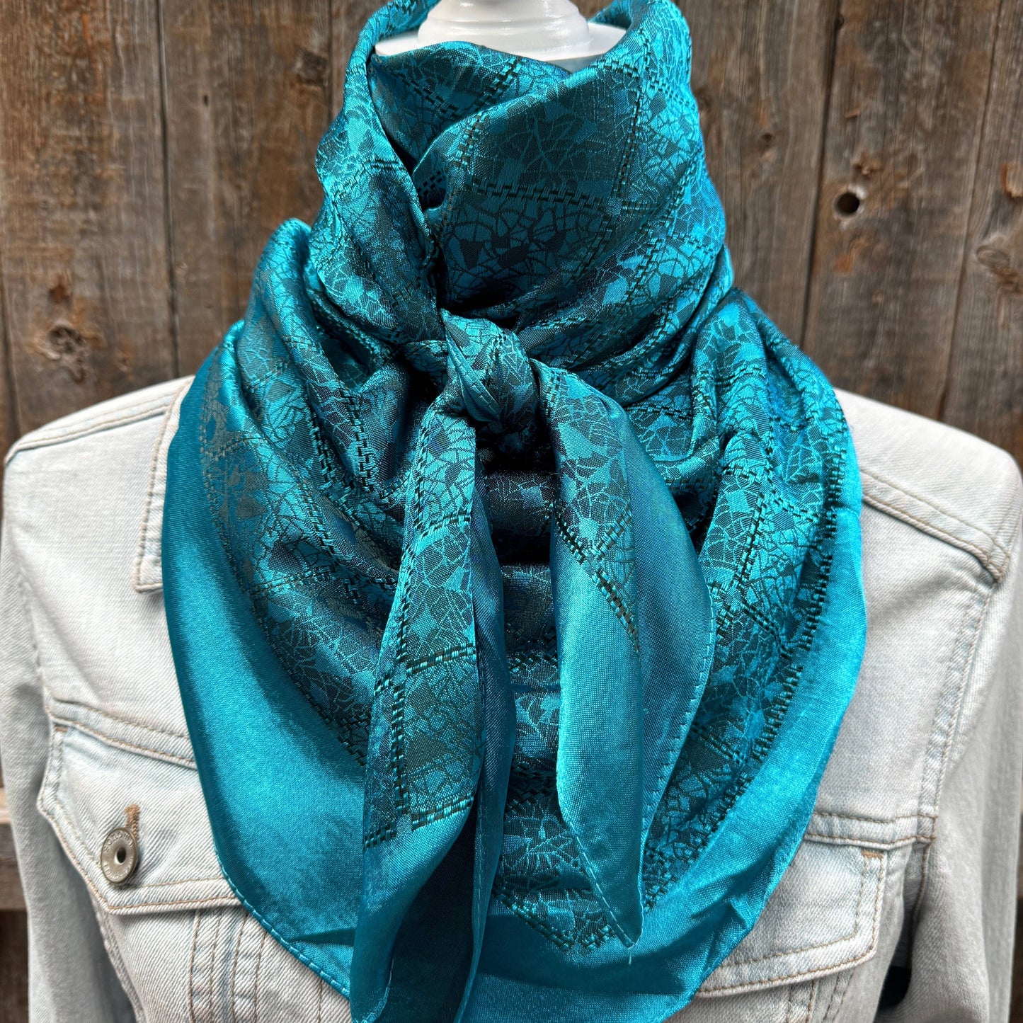 Teal Jacquard Western Wild Rag Scarf