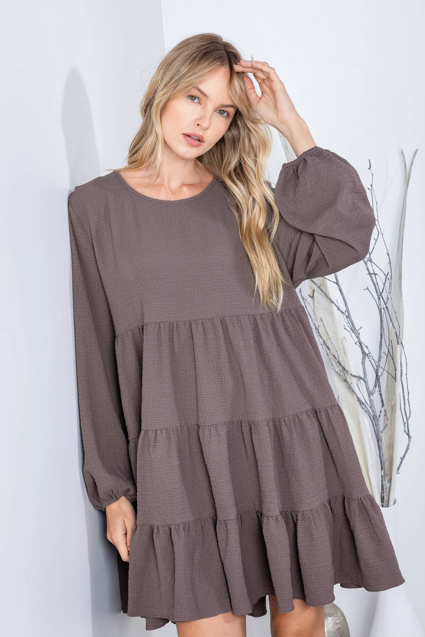 CHARCOAL RUFFLED DRESS