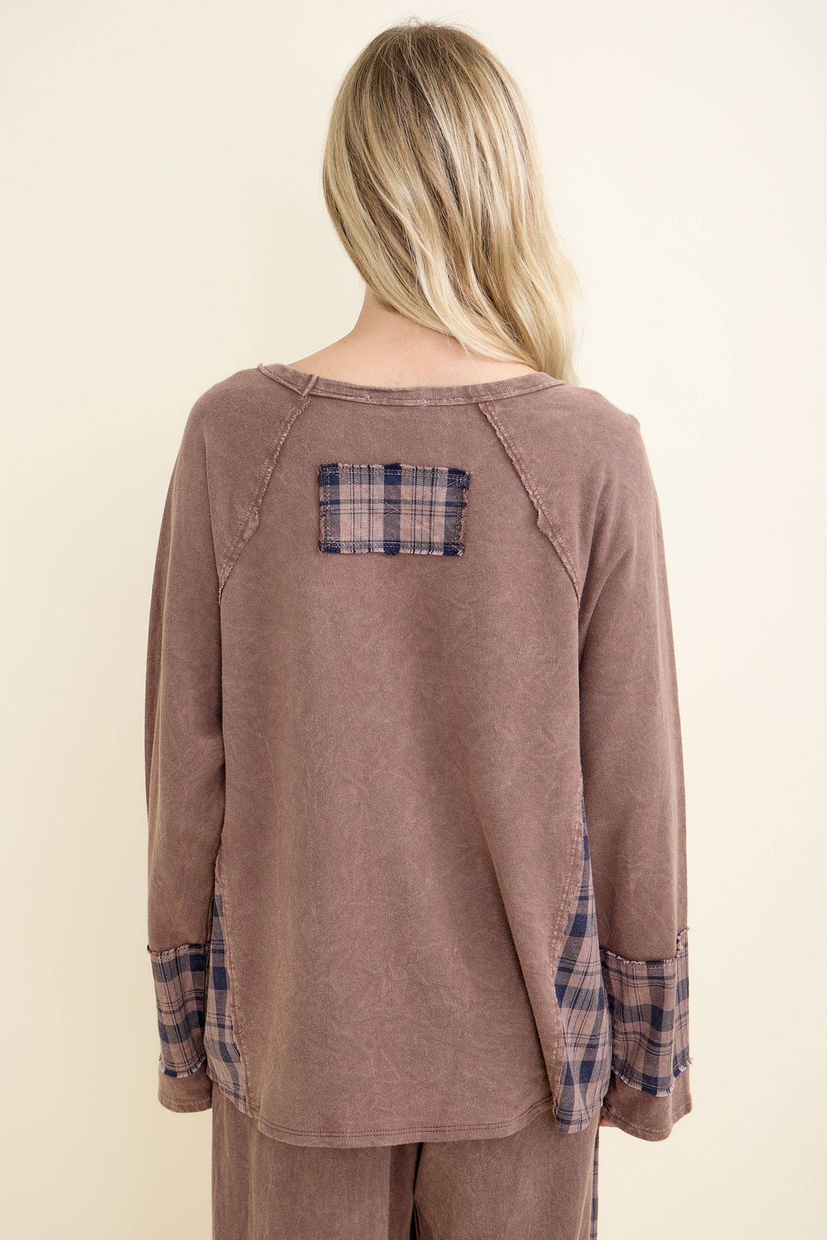 Distressed Star Patch Plaid Top