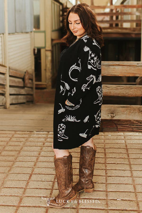 Black & Ivory Western Knit Cardigan