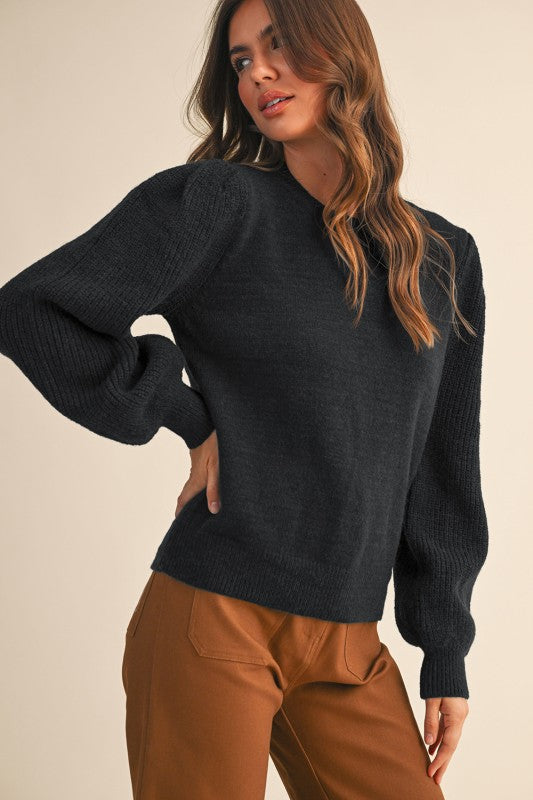 Ribbed Puff Sleeve Sweater