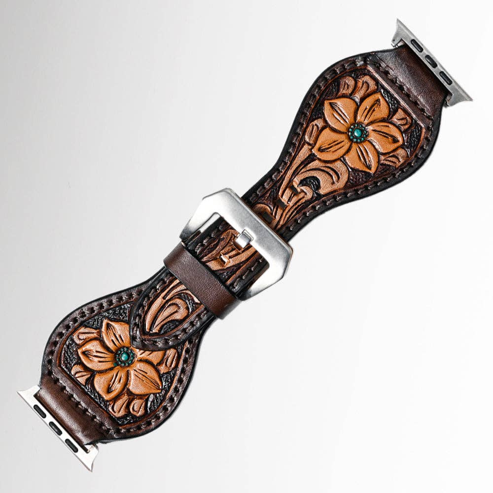Hand-Tooled Western Leather Apple Watch Band