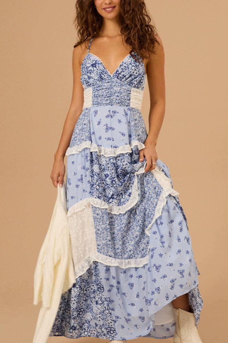 Blue Boho Western Maxi Dress