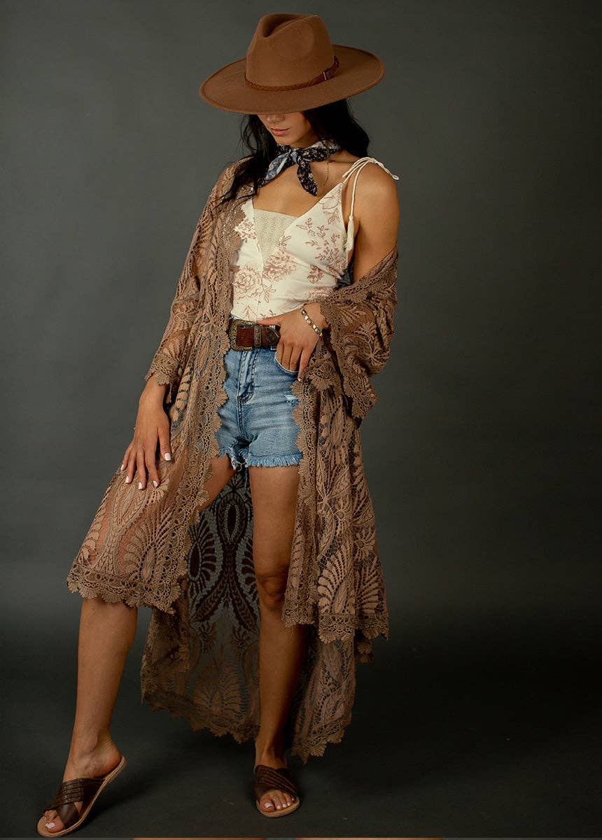 Crochet Lace Trim Bodysuit in Cream Floral