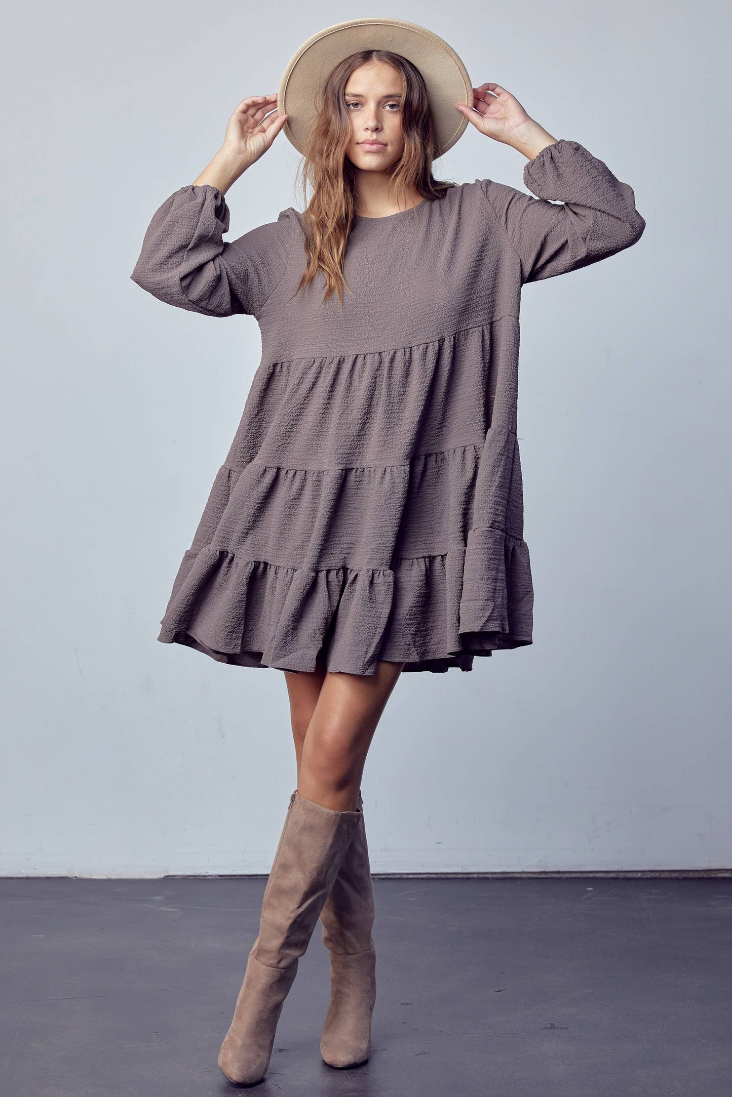 CHARCOAL RUFFLED DRESS