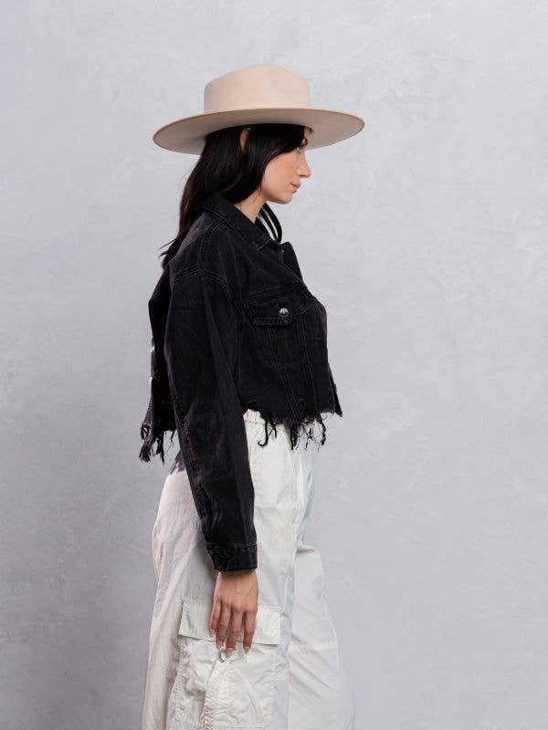 Wild Spirit Black Distressed Crop Denim Jacket