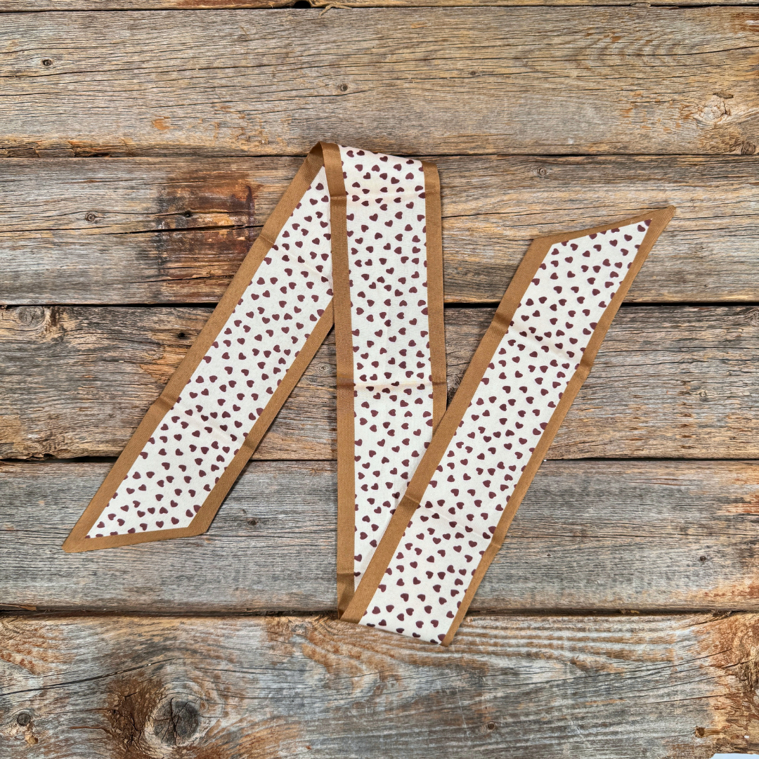 Tan & Brown Hearts Western Skinny Mini Wild Rag Scarf β Cowgirl Necktie