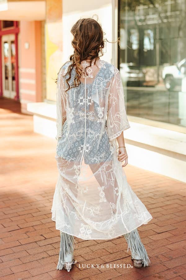 Ivory Western Embroidered Mesh Lace Duster