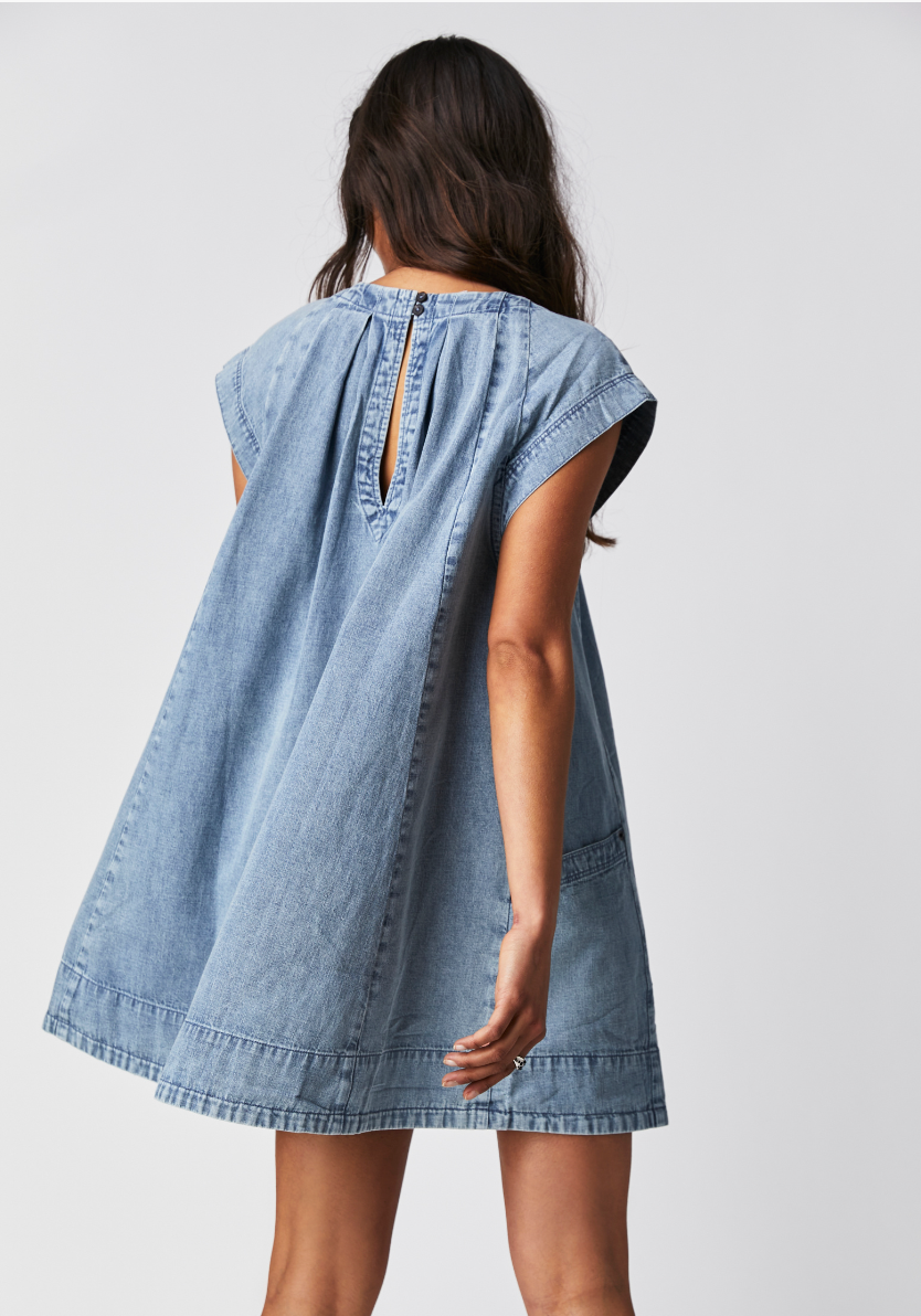 Slouchy Chic Denim Pocket Mini Dress