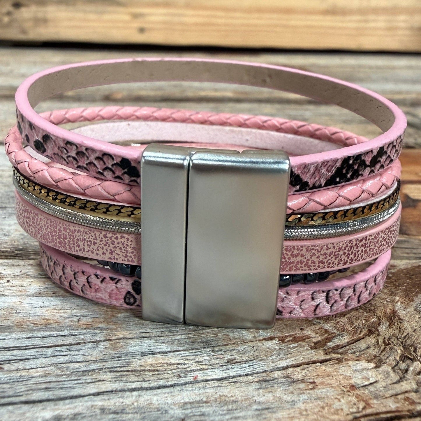 Blush Feather Boho Wrap Bracelet