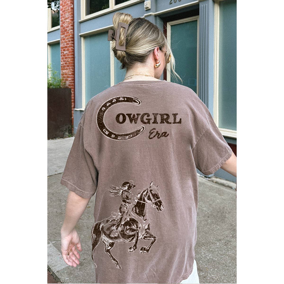 Cowgirl Era Graphic Oversized Tee – Espresso