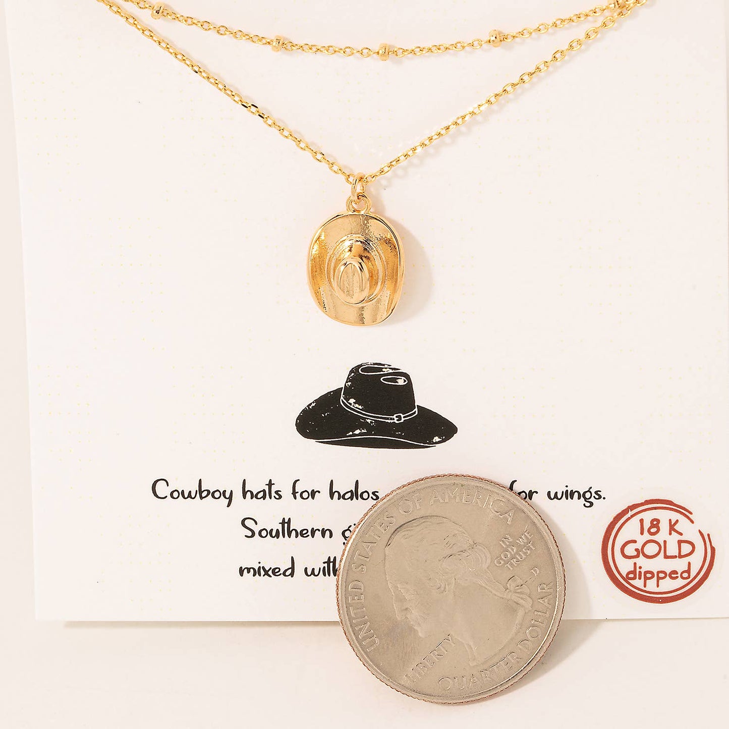 White Gold Dipped Cowboy Hat Pendant Layered Necklace