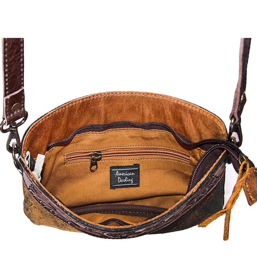 Saddle Creek Hair-On Hide Tooled Crossbody