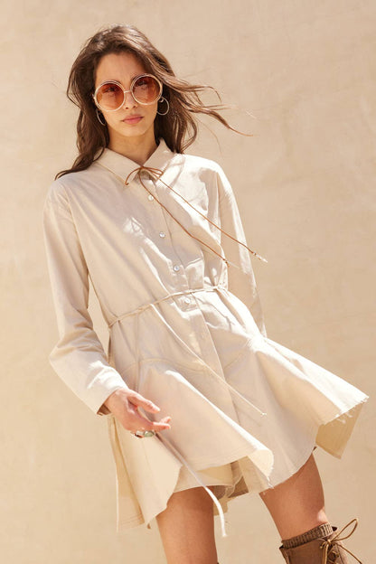 Solid Button-Up Belted Handkerchief Shirt Romper