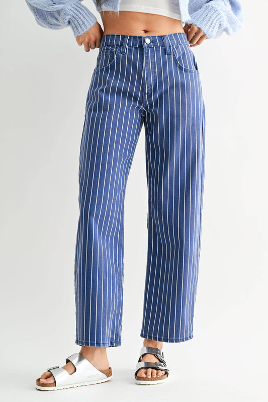 Midnight Mesa Navy Stripe Barrel Jeans