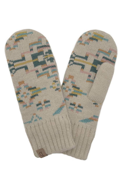 Aztec Knit Mittens with Ribbed Cuff