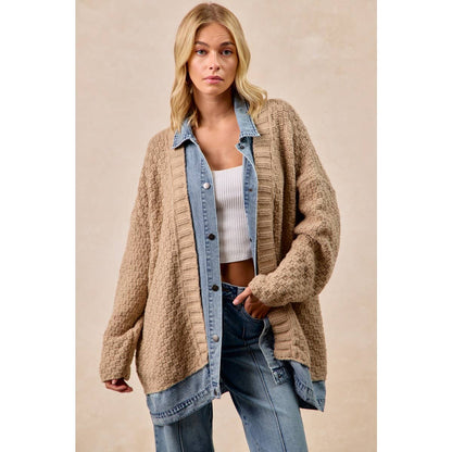 Chunky Textured Knit Open-Front Cardigan