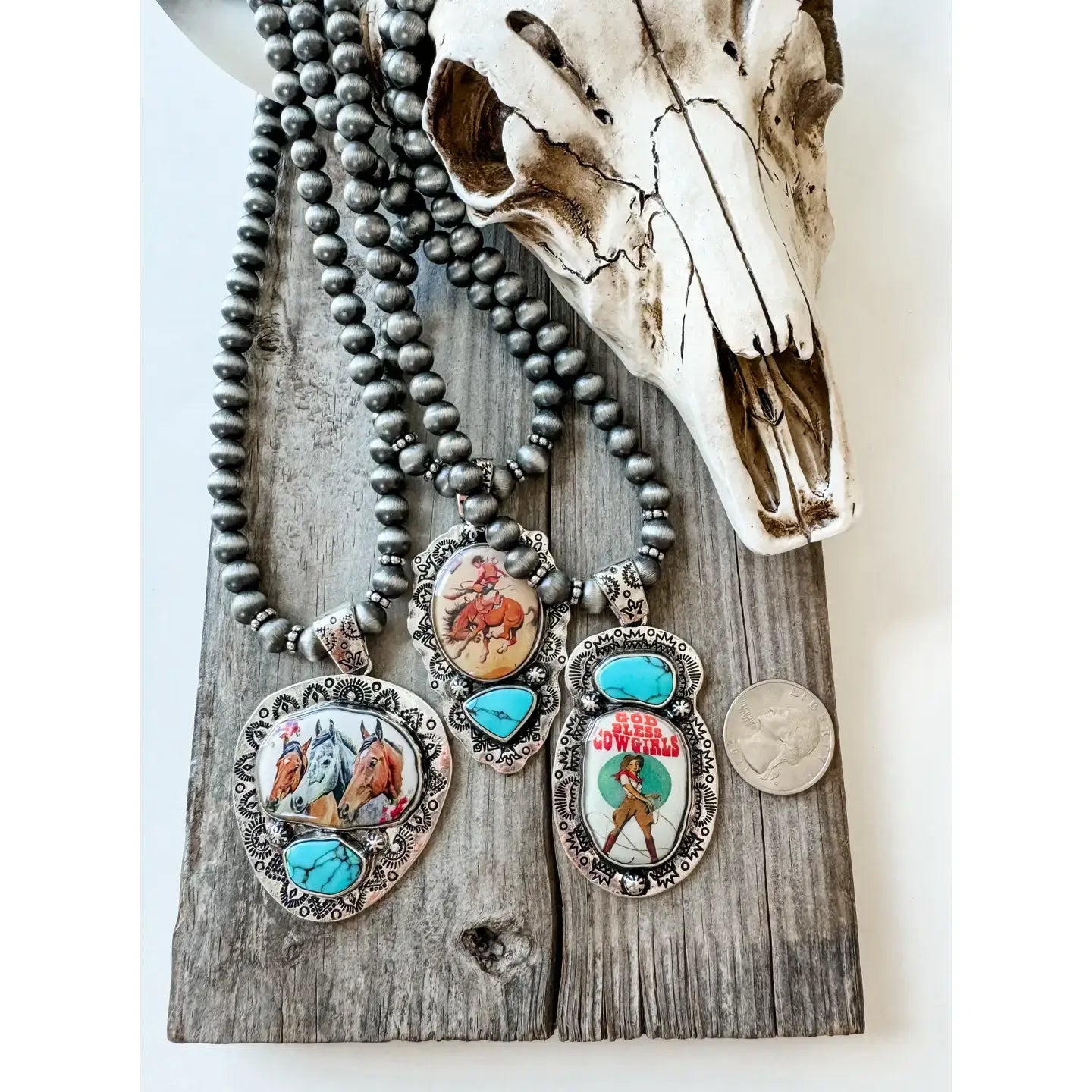 God Bless Cowgirls Navajo Pearl Pendant Necklace