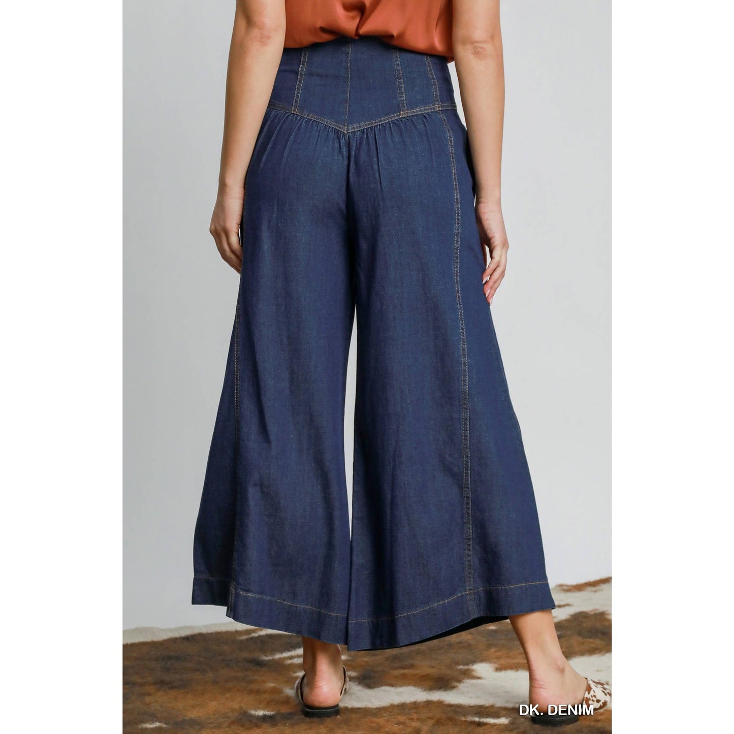 High Waist Western Wide Leg Button Front Pants