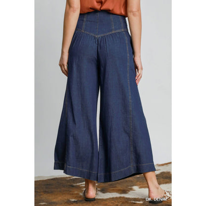 High Waist Western Wide Leg Button Front Pants