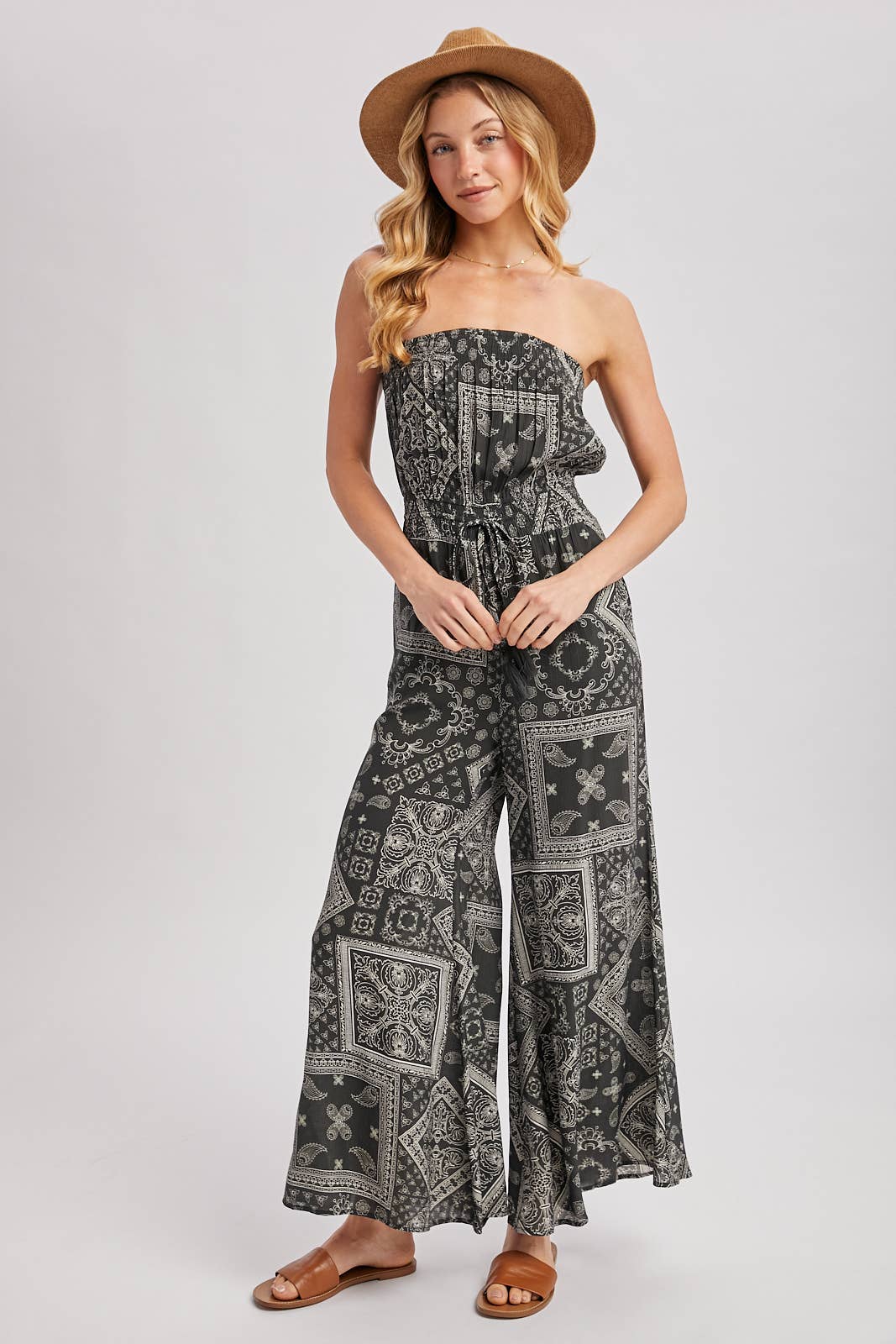 Desert Breeze Strapless Wide-Leg Jumpsuit