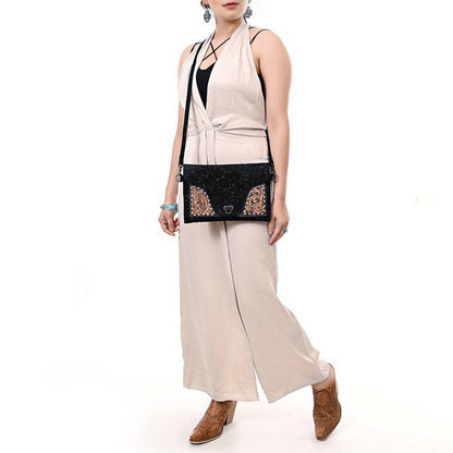 Mini Black Tooled Leather Crossbody