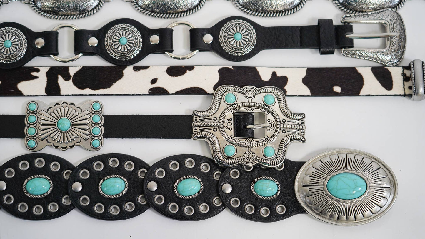 Thin Turquoise Concho Western Belt