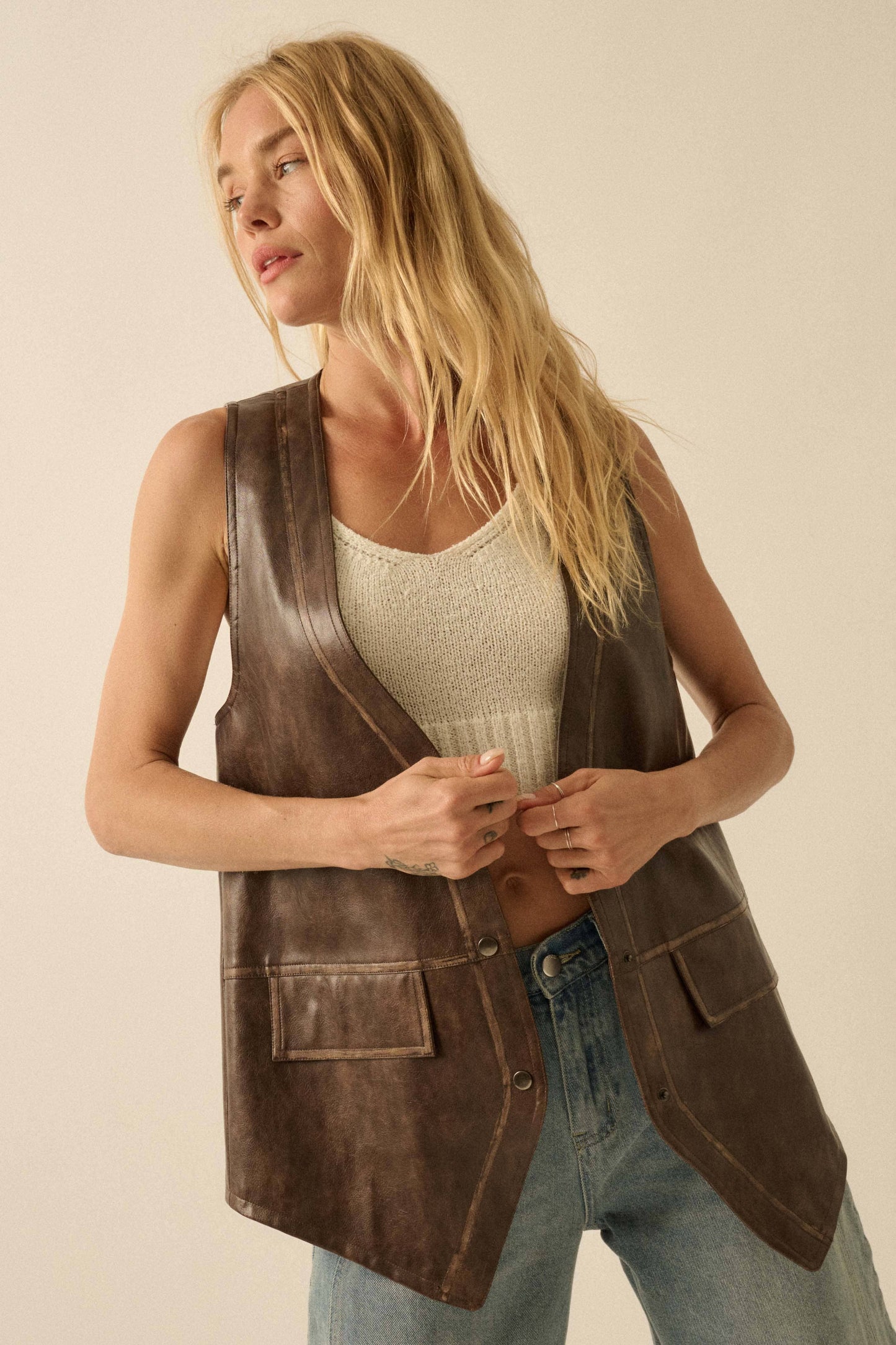 Faux Leather Western Vest