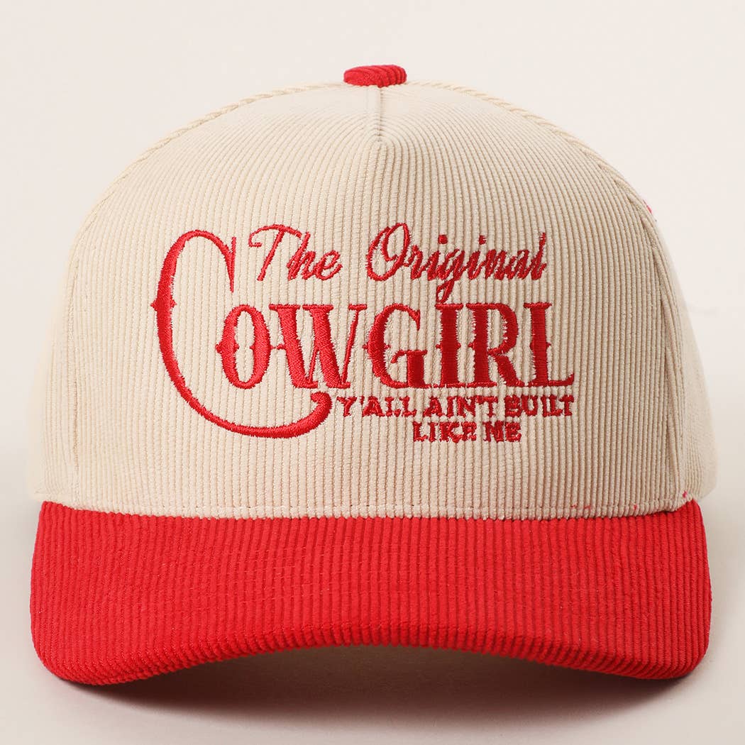 ORIGINAL COWGIRL Corduroy Trucker Hat: RED / One Size