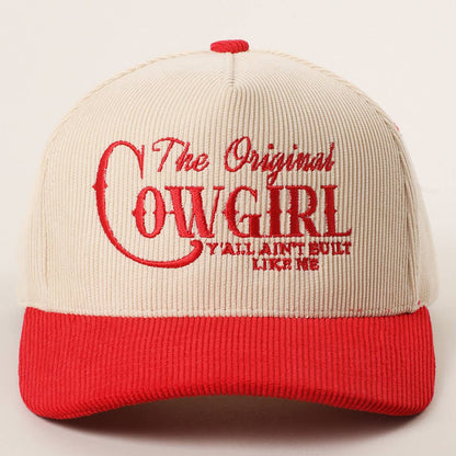 ORIGINAL COWGIRL Corduroy Trucker Hat: RED / One Size