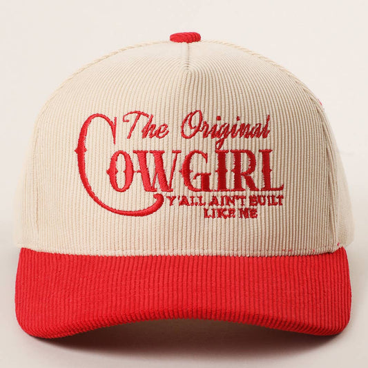 ORIGINAL COWGIRL Corduroy Trucker Hat: RED / One Size