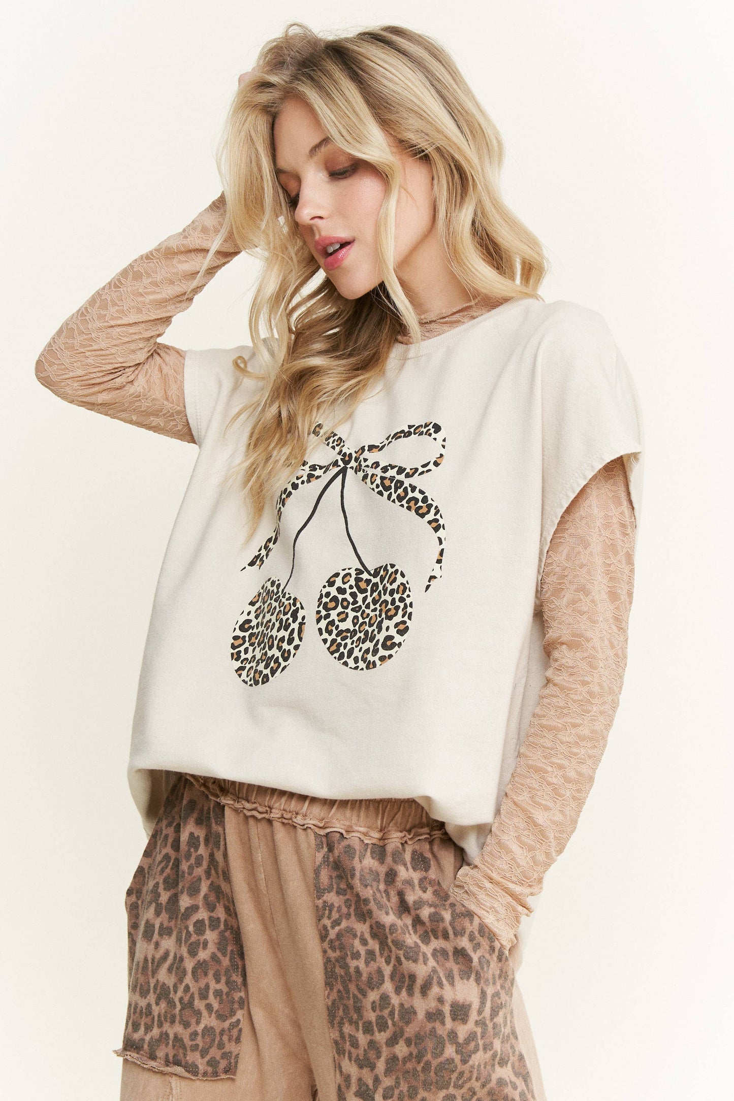 Cherry Wild Mineral Washed Leopard Graphic Tee