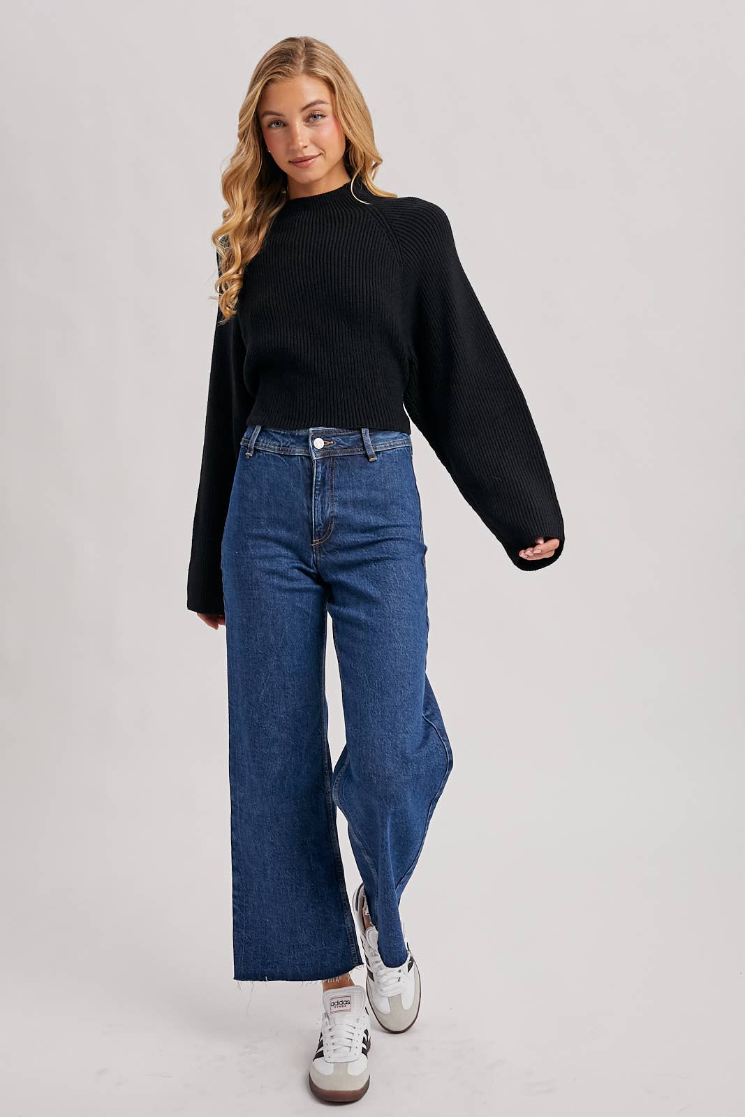 Mock Neck Open Back Bow Sweater