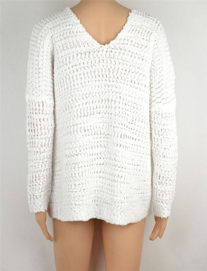 Long Sleeve  V-Neck Off Shoulder Knit Sweater
