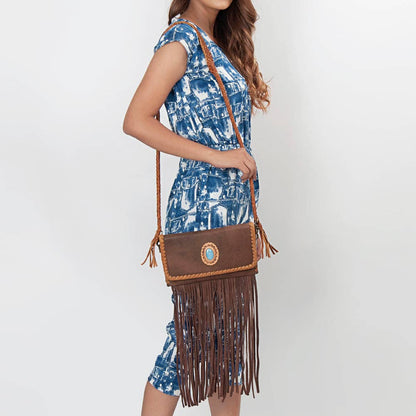 Western Turquoise Braided Leather Fringe Tote