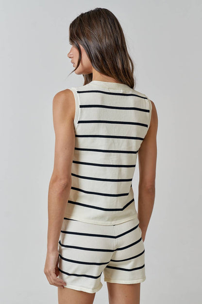 Stripe Sweater top and short set invory-black