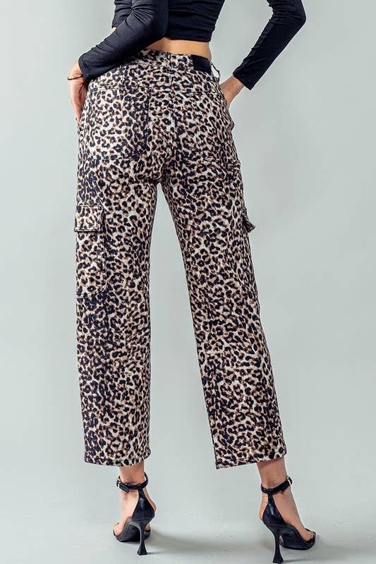 Leopard Print Cropped Cargo Pants