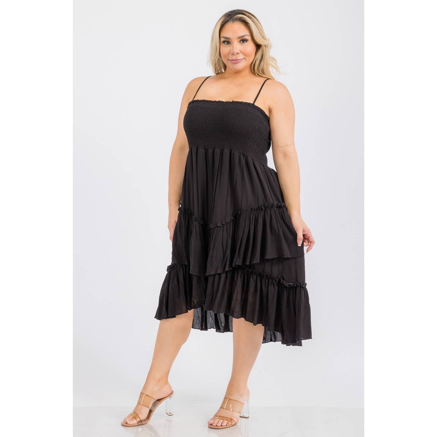Square Neck Smocked Midi Dress