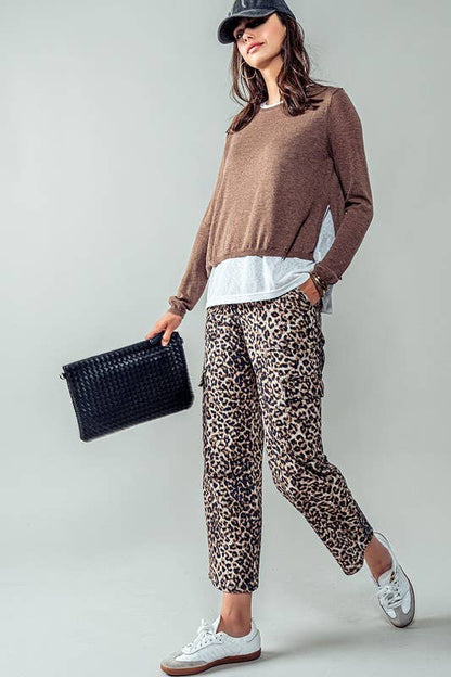 Leopard Print Cropped Cargo Pants