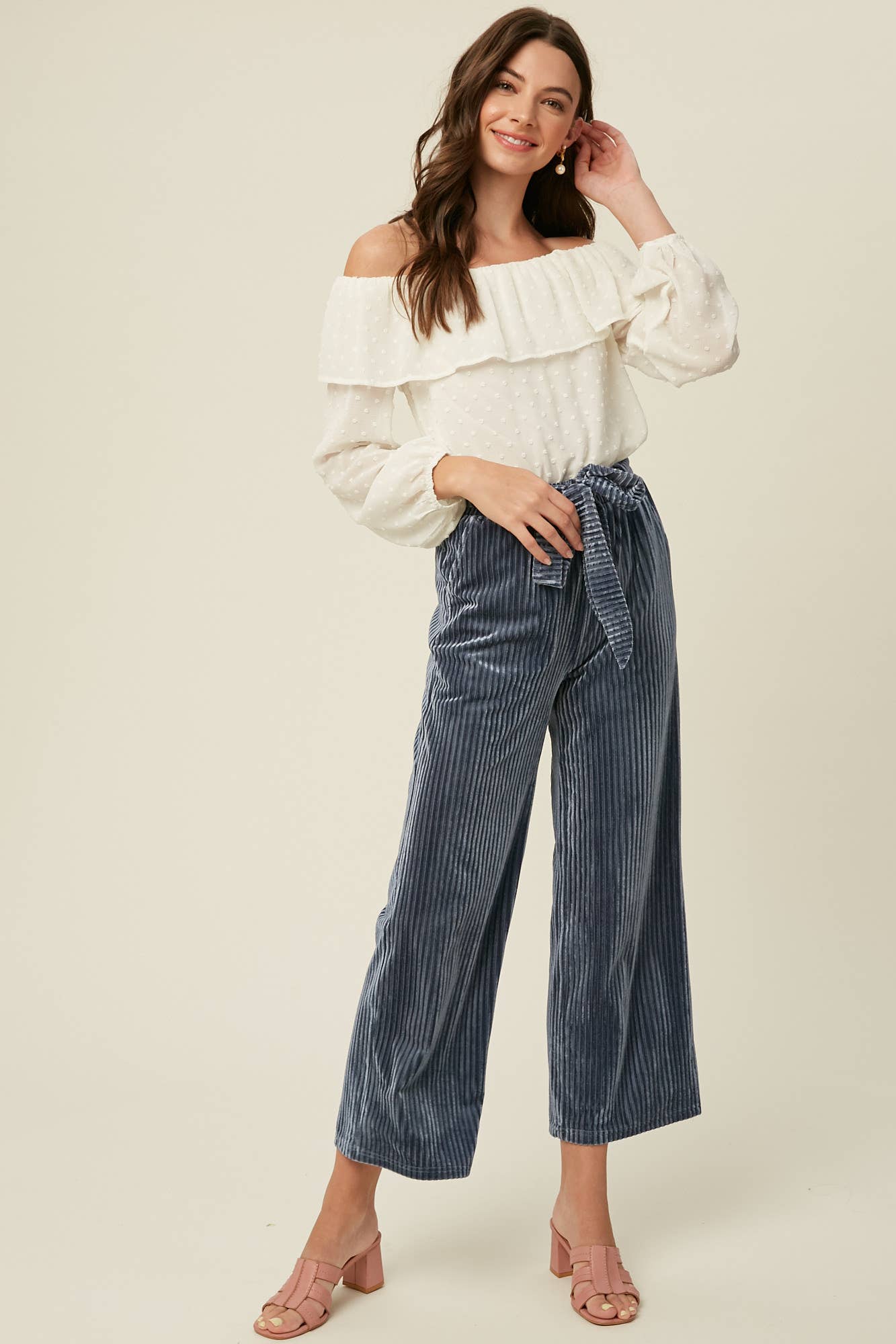 Prairie Moon Swiss Dot Off-Shoulder Blouse – Cream