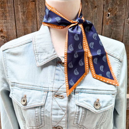Navy & Rust Paisley Western Skinny Mini Wild Rag Scarf – Cowgirl Necktie