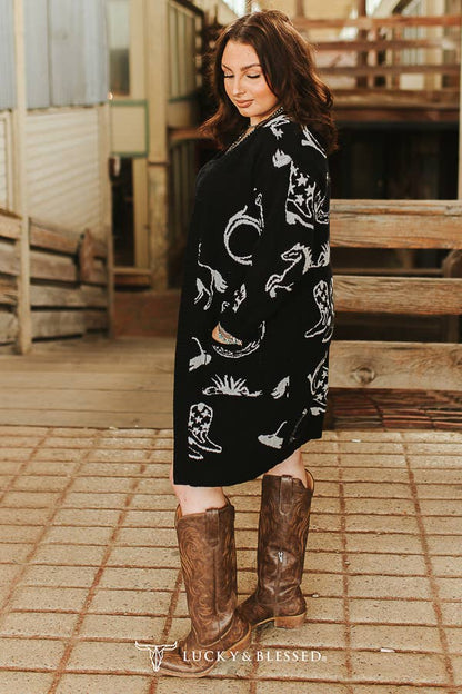 Black & Ivory Western Knit Cardigan