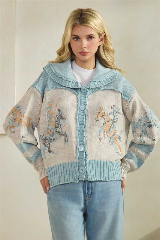 Horse Print Sweater – Sky Blue