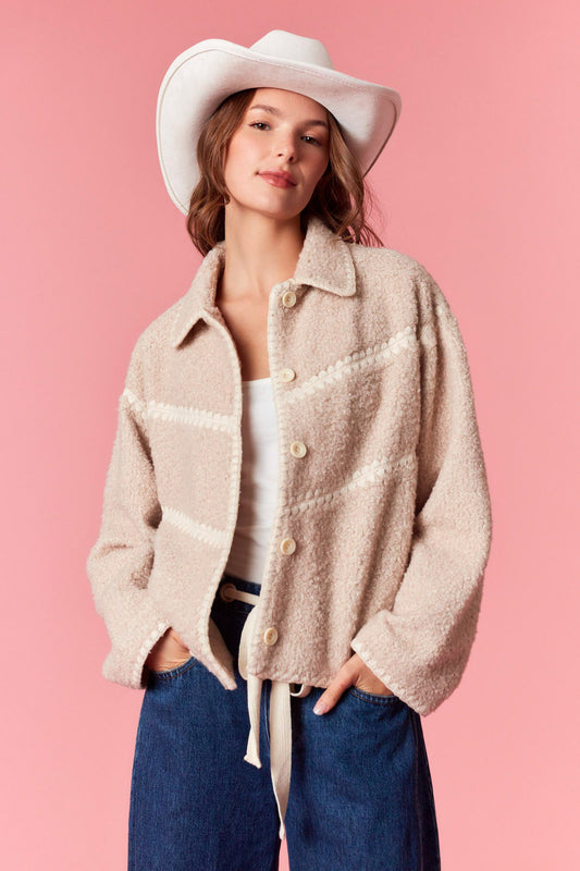 Scallop Embroidered Sherpa Jacket