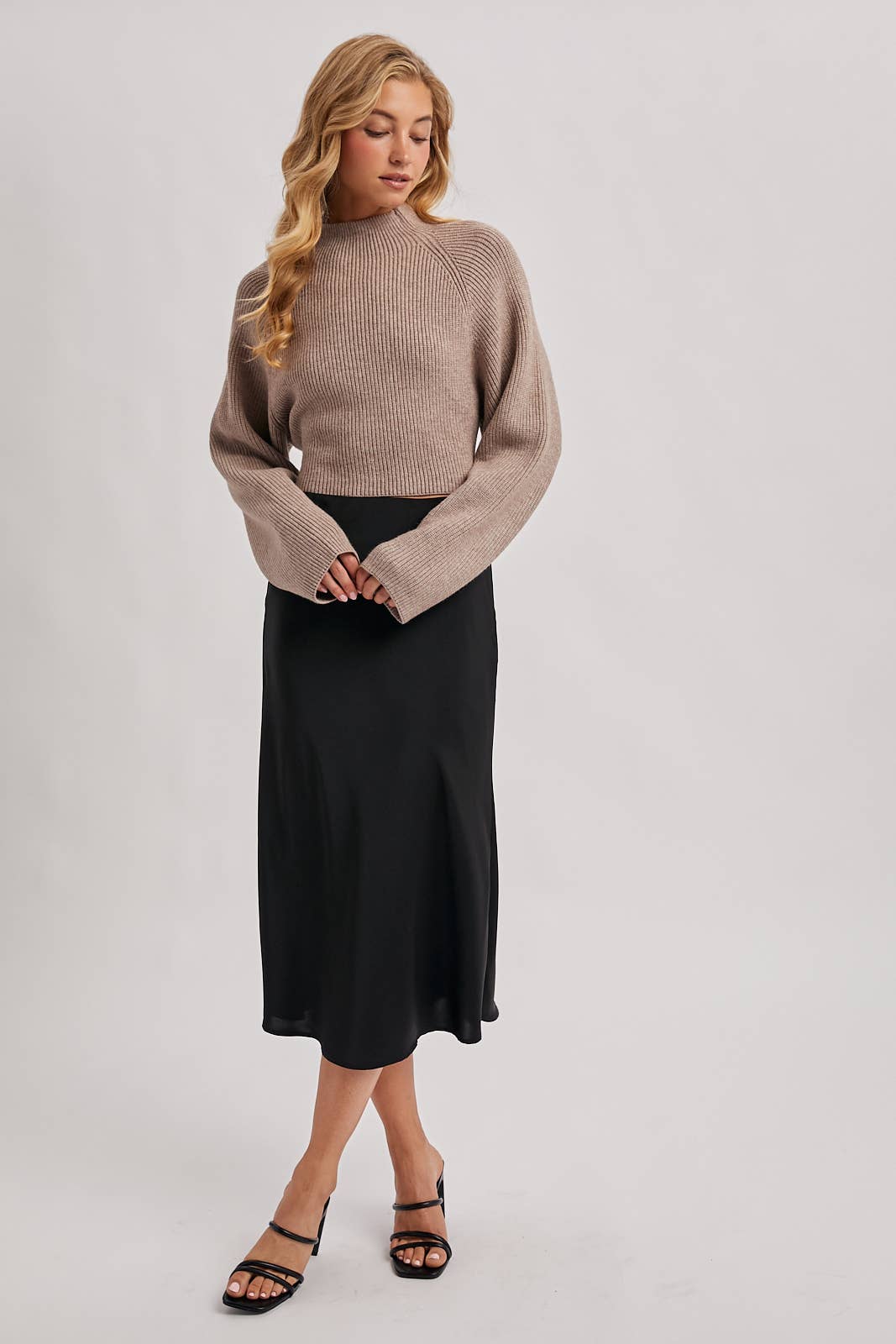 Mock Neck Open Back Bow Sweater