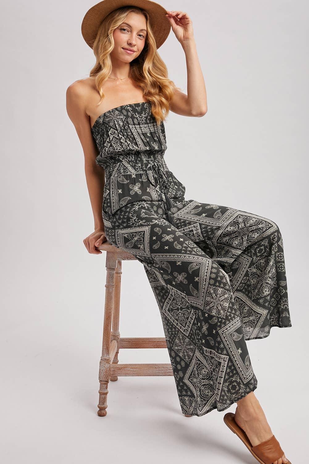 Desert Breeze Strapless Wide-Leg Jumpsuit
