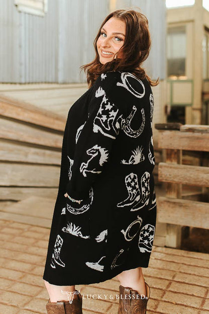 Black & Ivory Western Knit Cardigan