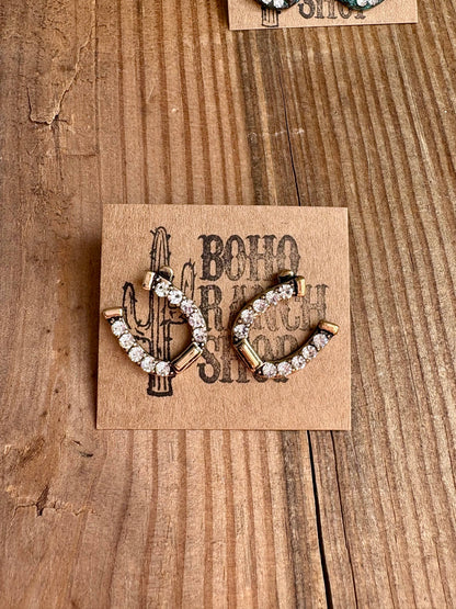 Copper Rhinestone Horseshoe Stud Earrings
