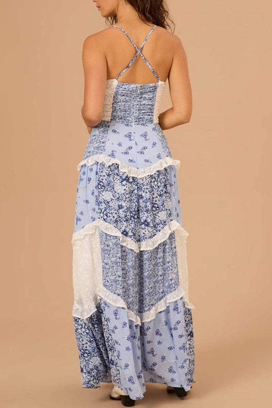 Blue Boho Western Maxi Dress
