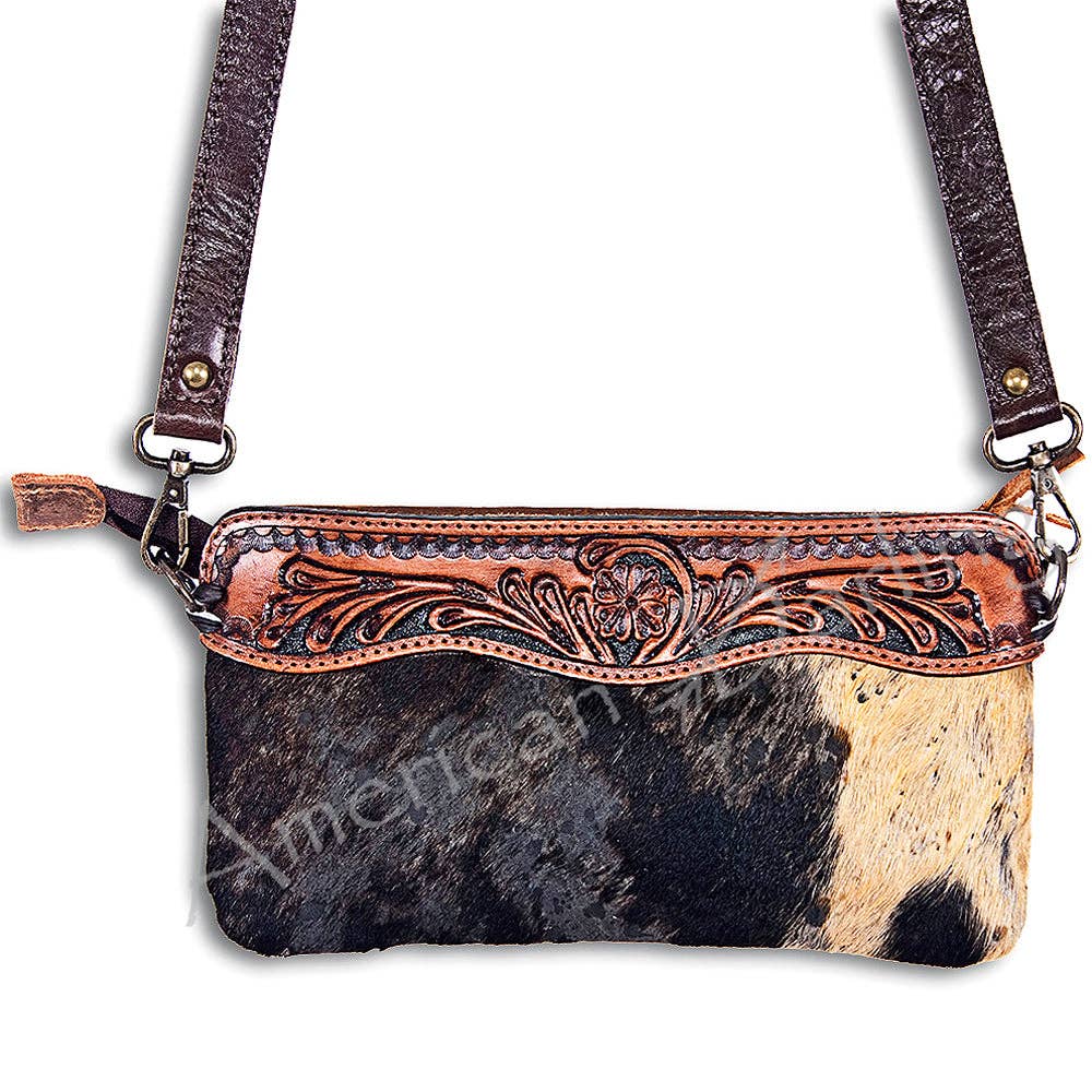 Saddle Creek Hair-On Hide Tooled Crossbody